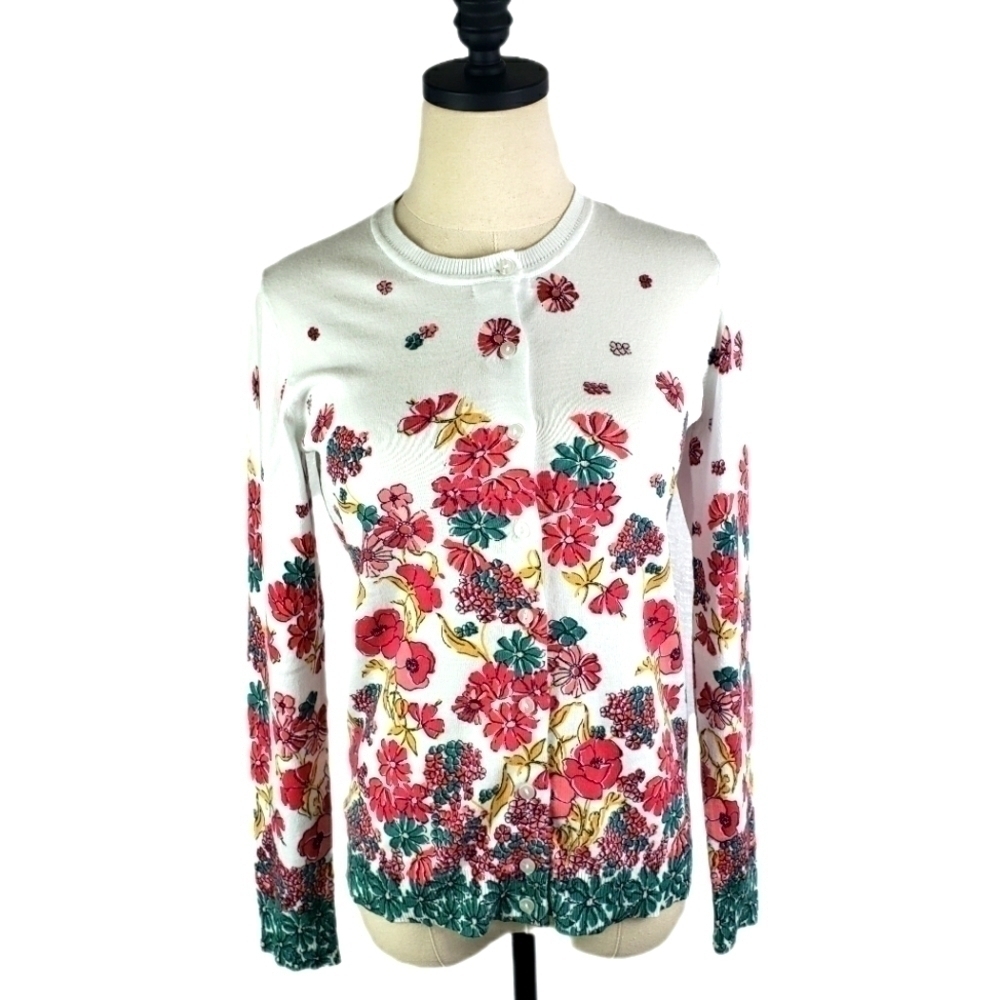 Karen Scott Long Sleeve Button Down Cardigan Floral Print Size Xs